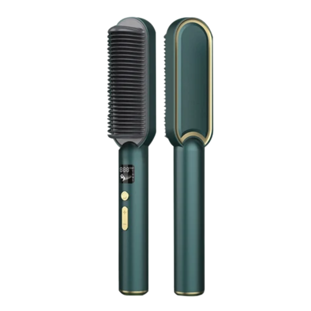 Electric Ceramic Brush Hair Straightener -Green - Ozerty