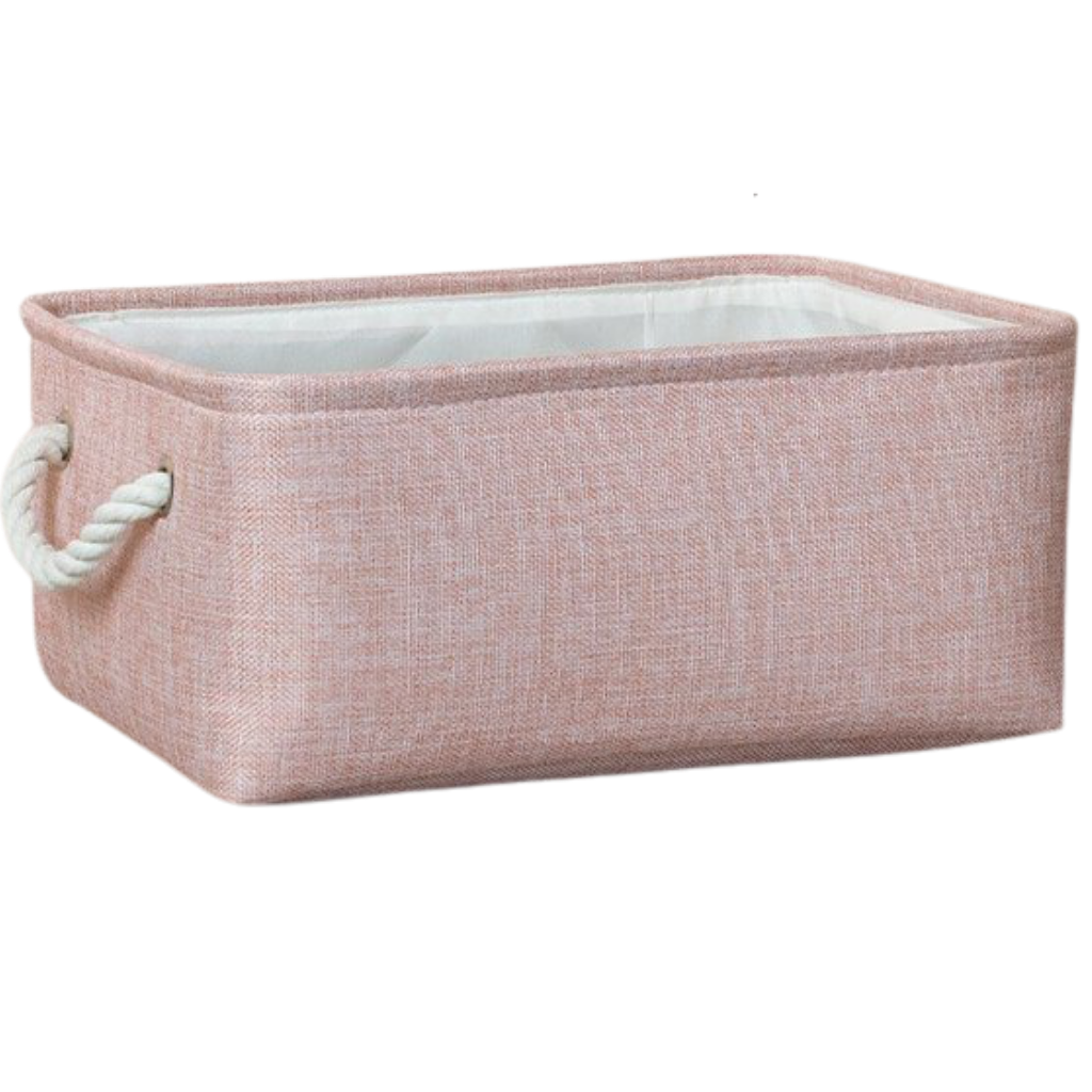 Stylish Linen Basket with Rope Handles -Pink - Ozerty