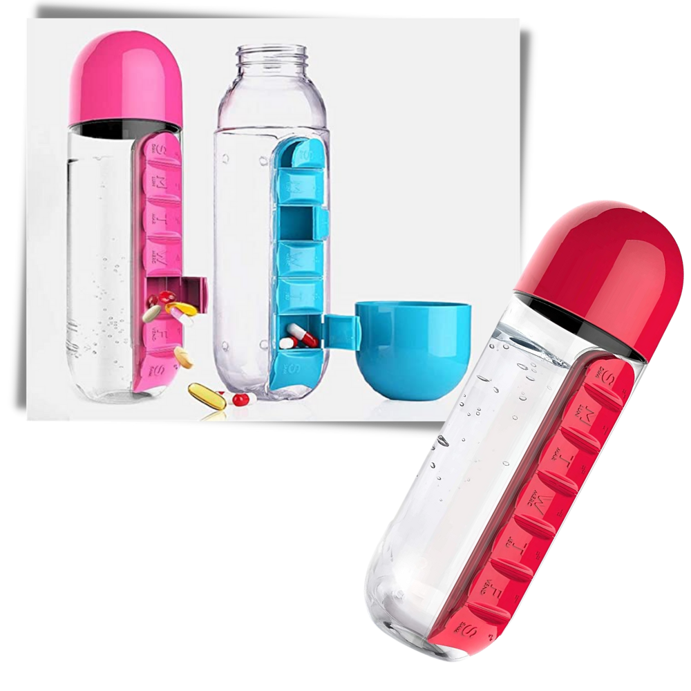 Plastic Water Bottle with Pill Box - Ozerty