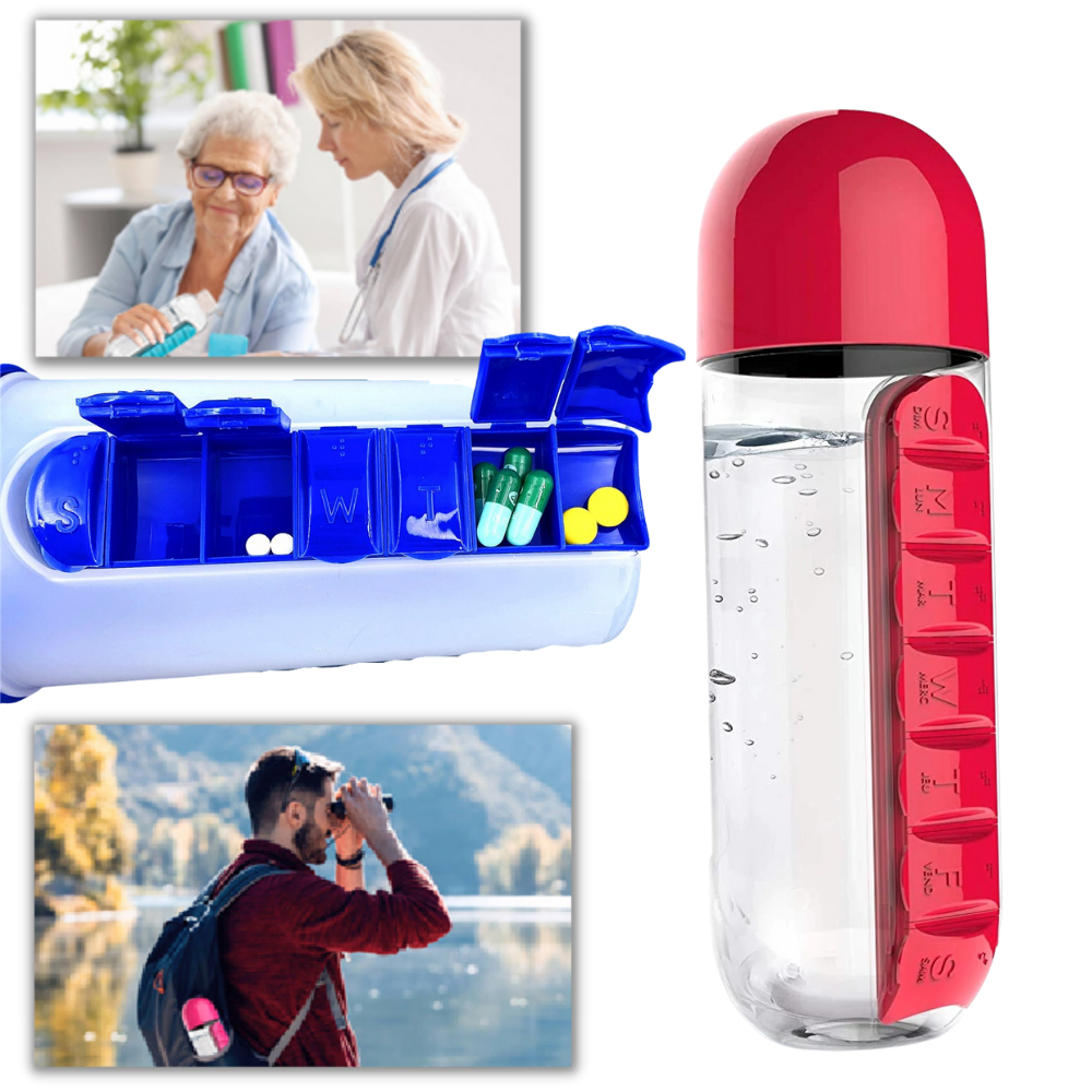 Plastic Water Bottle with Pill Box - Ozerty