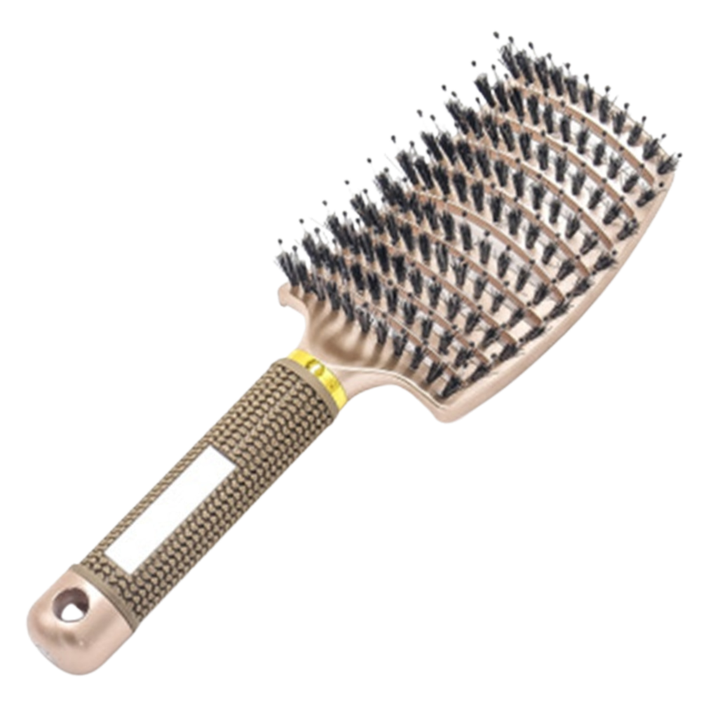 Boar Bristle Massaging Hairbrush -Gold - Ozerty