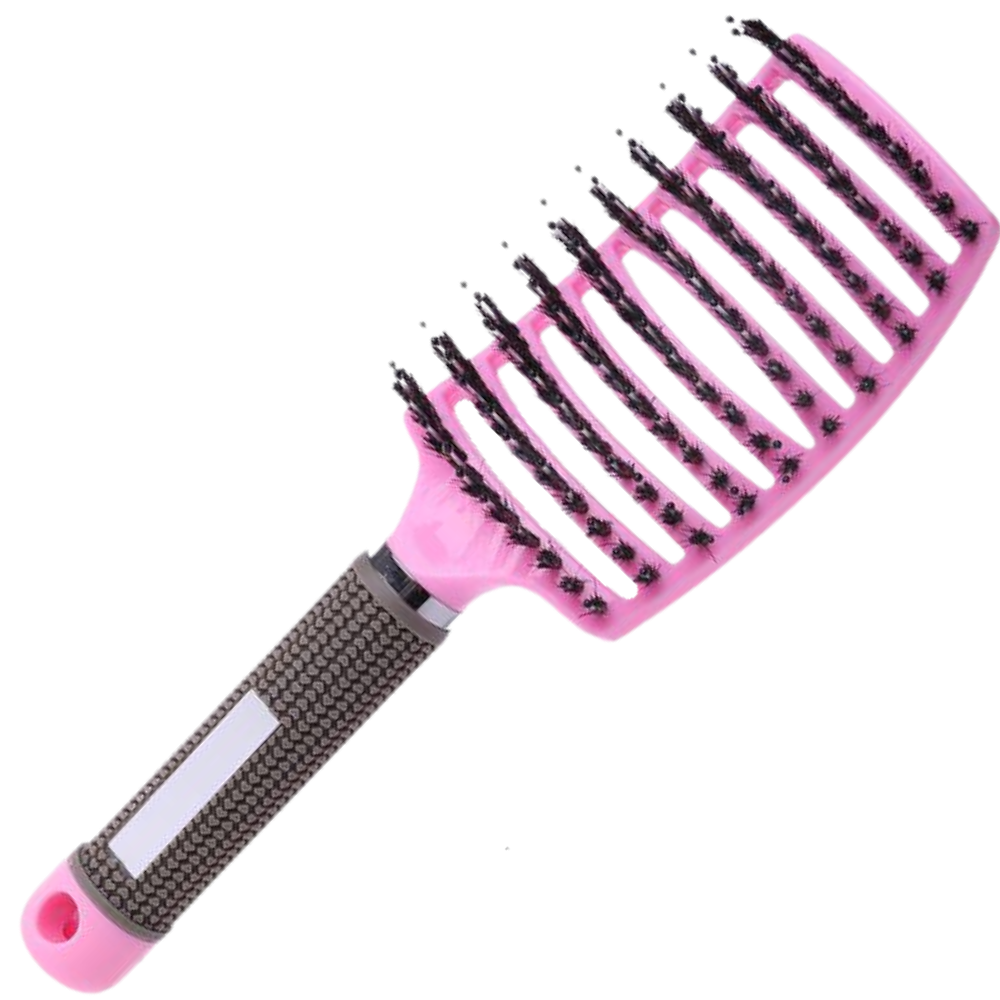 Boar Bristle Massaging Hairbrush -Pink - Ozerty