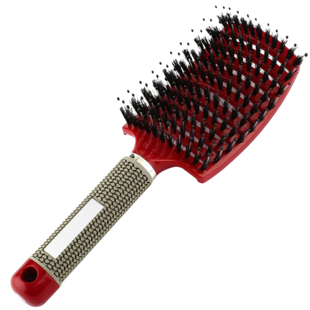 Boar Bristle Massaging Hairbrush -Red - Ozerty