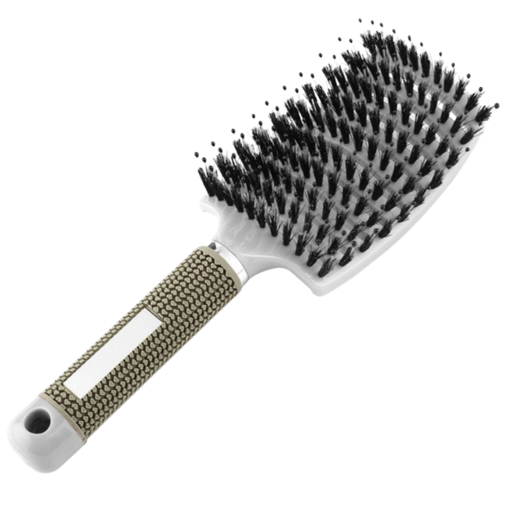 Boar Bristle Massaging Hairbrush -White - Ozerty