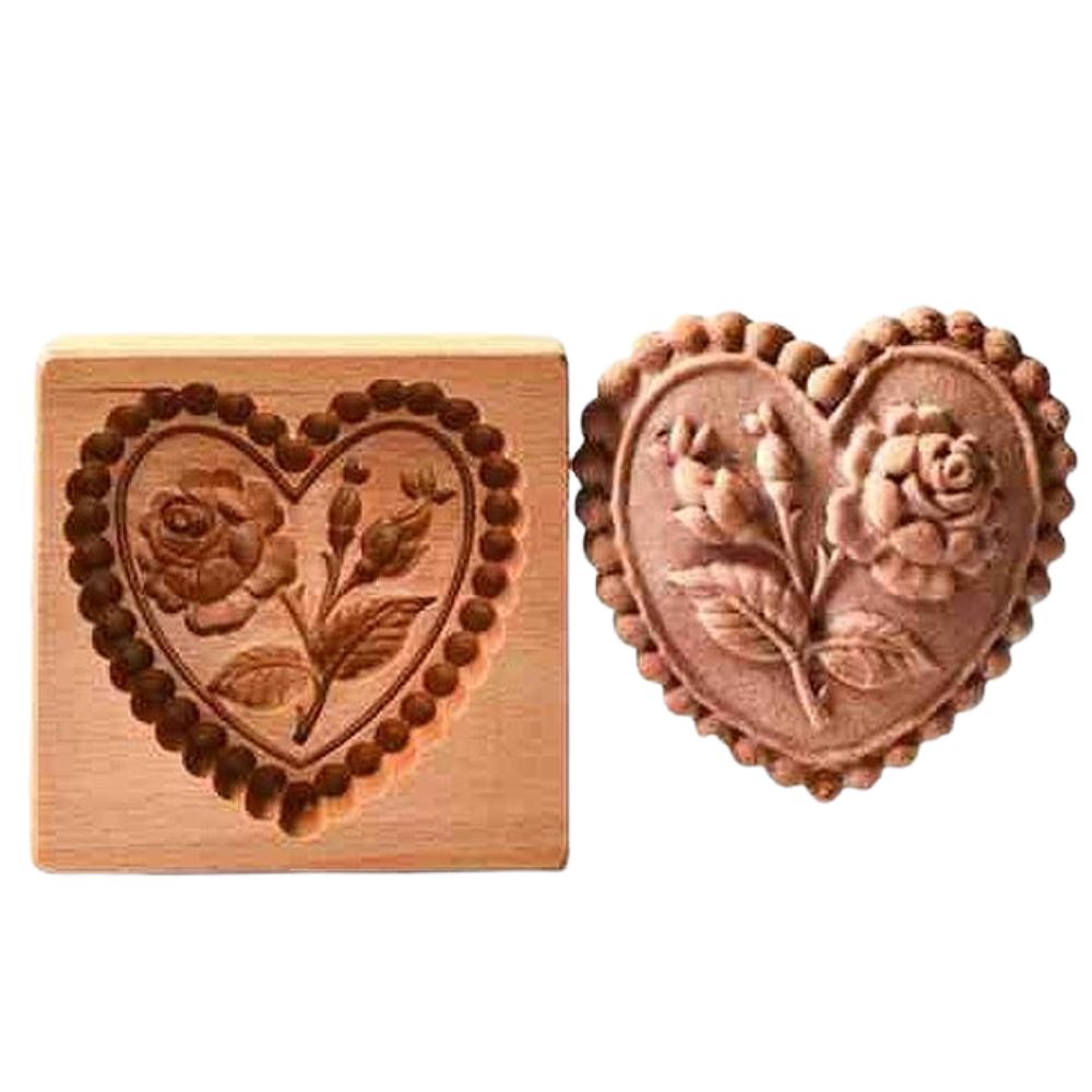 Wooden Cookie Cutter Mould -Rose & Heart - Ozerty