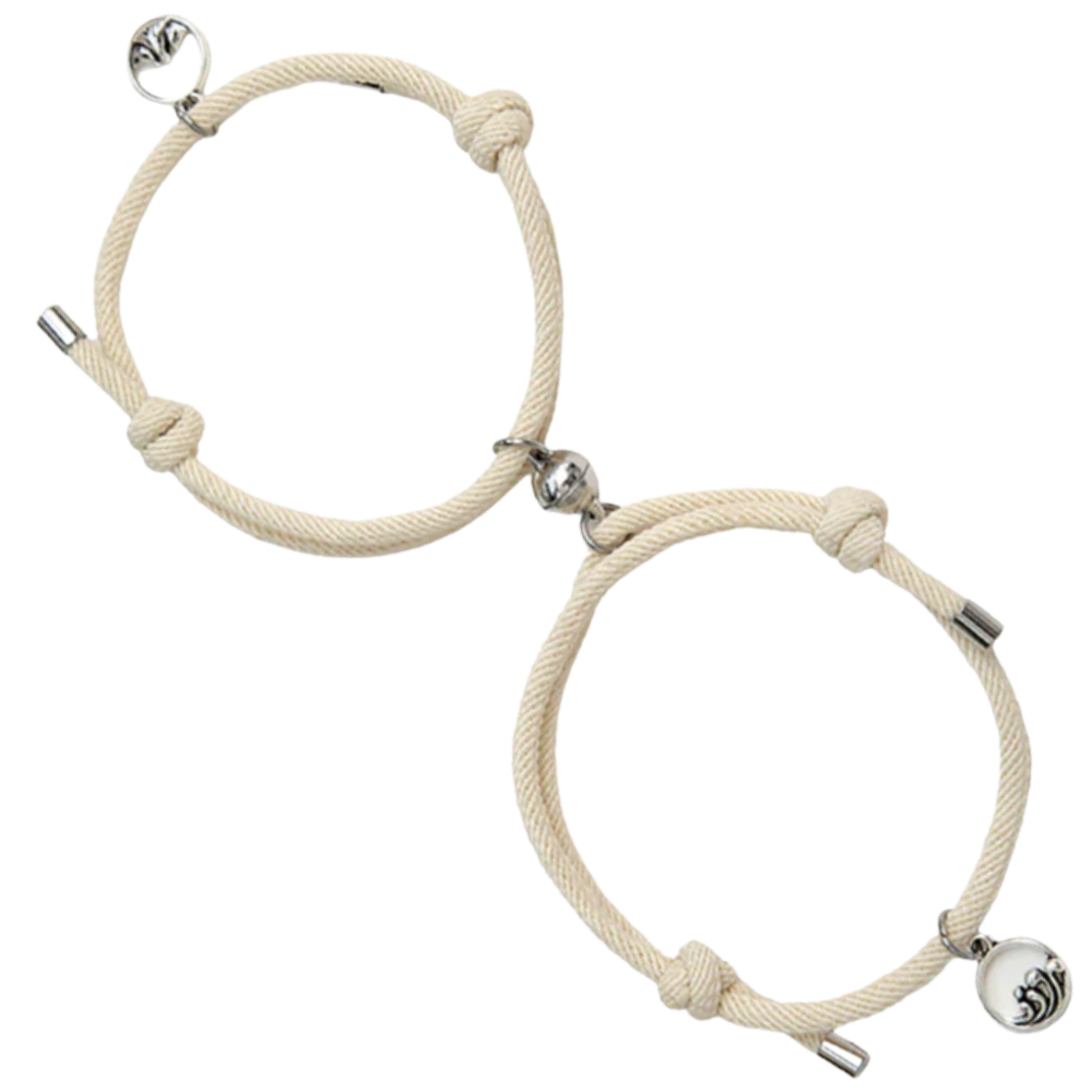 Set of 2 Magnetic Bracelets for Couples -Beige - Ozerty