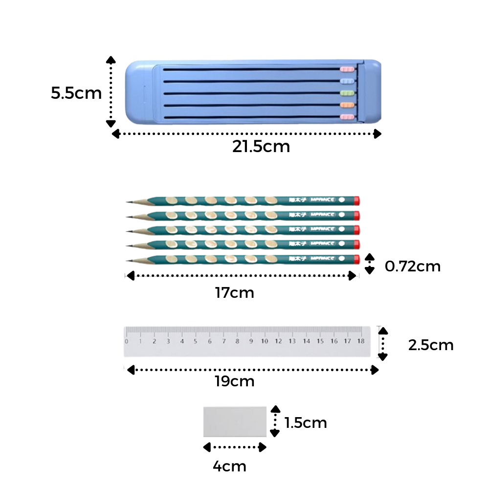 Hard Pencil Case with Pencils & Ruler - Ozerty