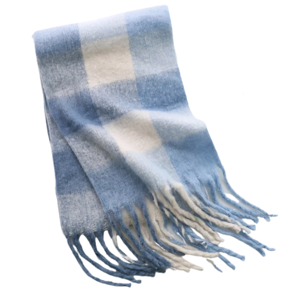 Plaid Women's Winter Scarf -Baby Blue - Ozerty