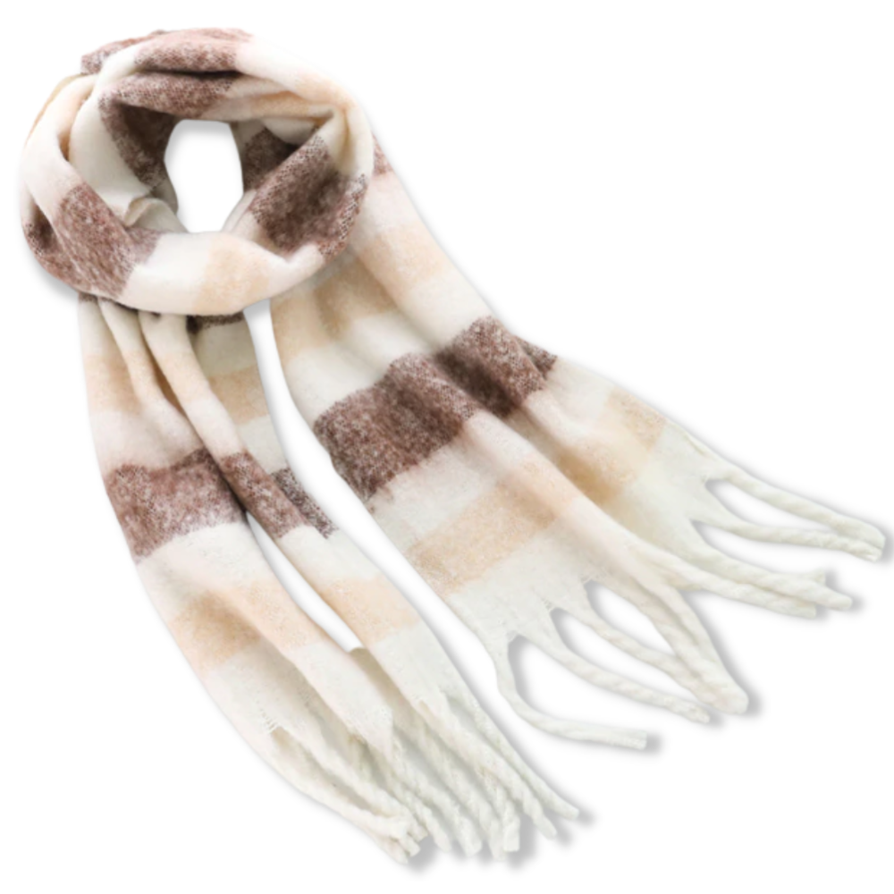 Plaid Women's Winter Scarf -Beige - Ozerty