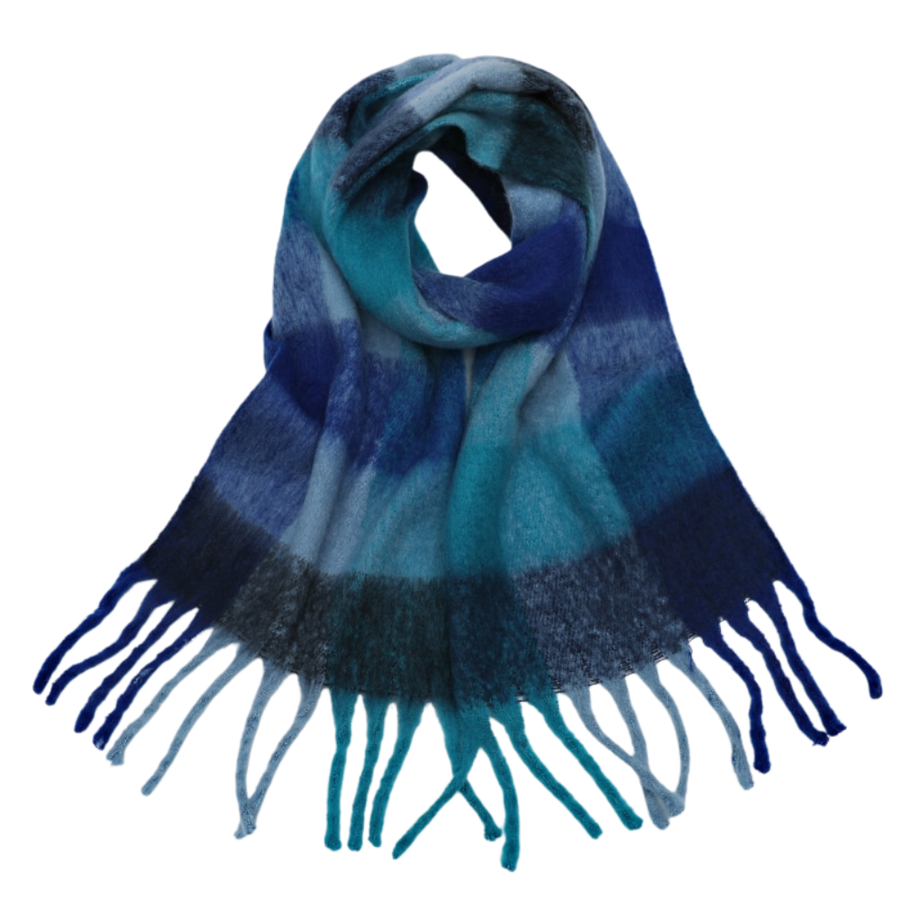 Plaid Women's Winter Scarf -Ocean - Ozerty