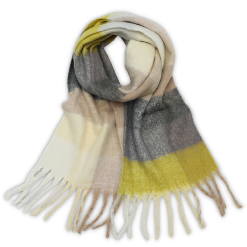 Plaid Women's Winter Scarf -Yellow - Ozerty