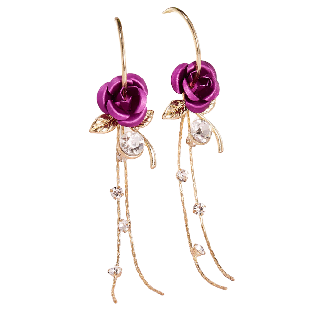 Rose Tassel Earrings -Purple - Ozerty