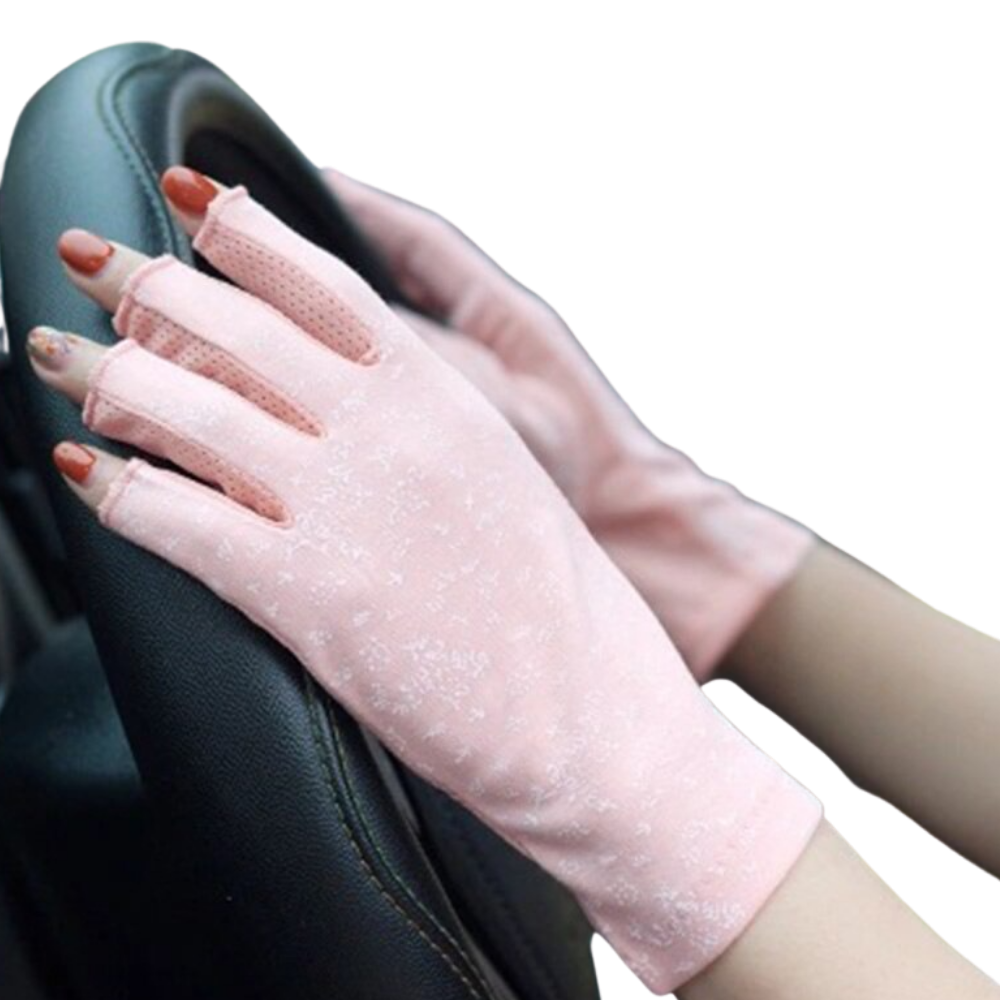 Stylish UV-Protective Cotton Gloves -Pink - Ozerty