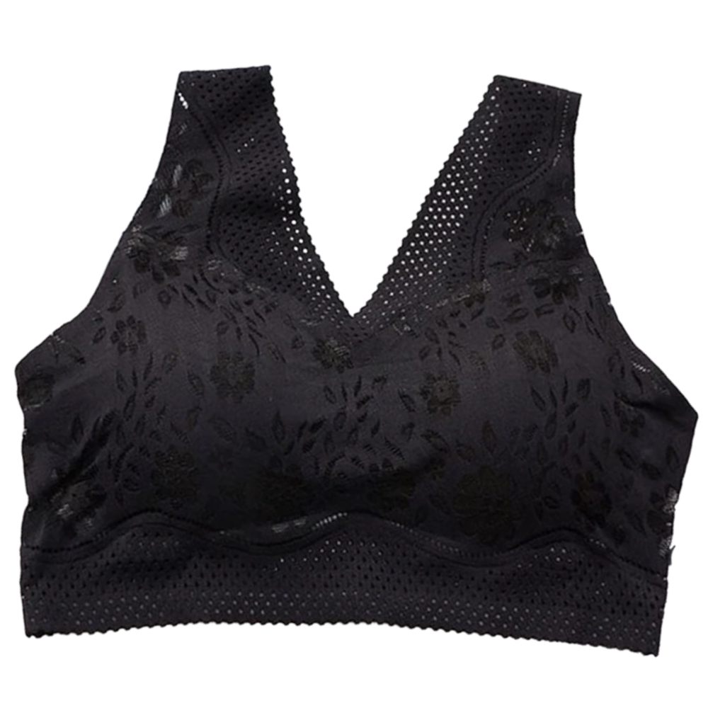 Seamless Breathable Lacy Bra -Black - Ozerty