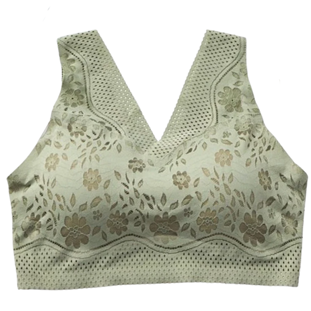 Seamless Breathable Lacy Bra -Green - Ozerty