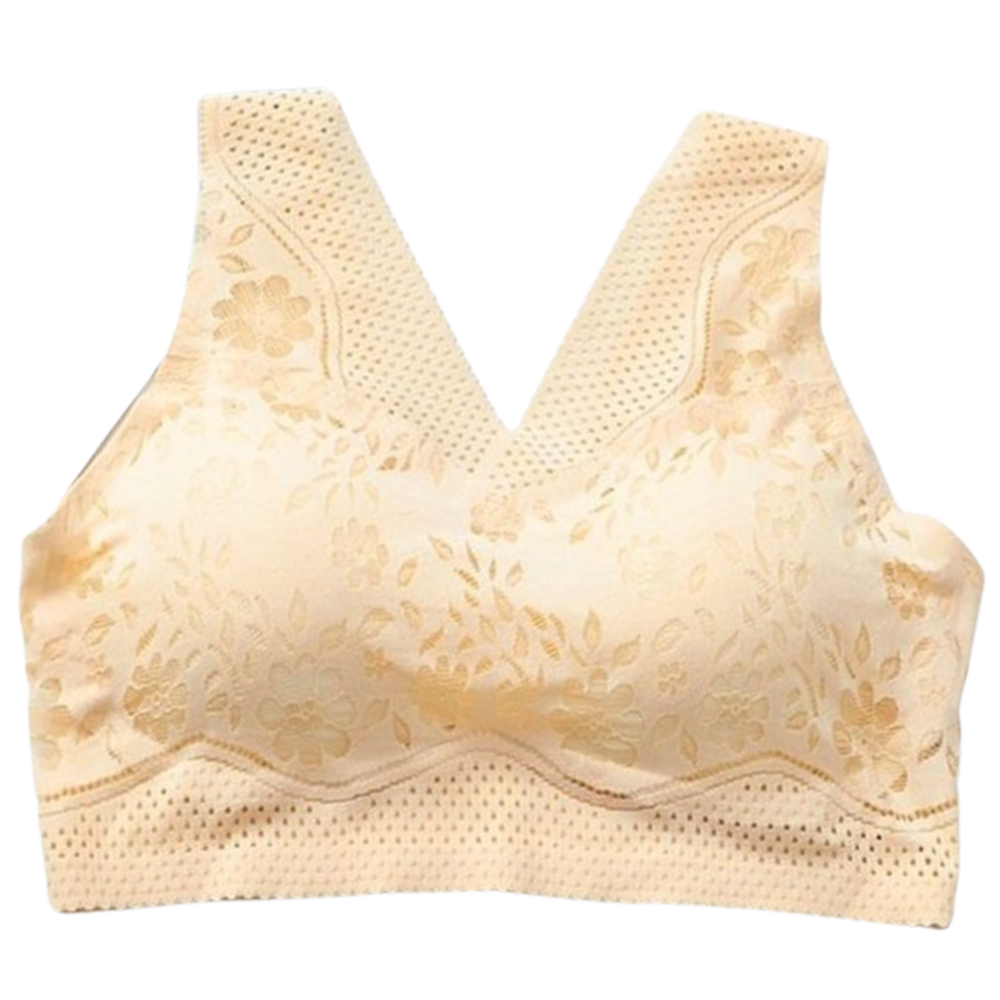 Seamless Breathable Lacy Bra -Cream - Ozerty