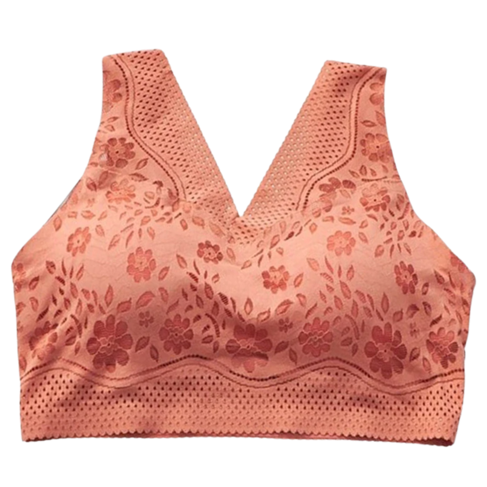 Seamless Breathable Lacy Bra -Orange - Ozerty