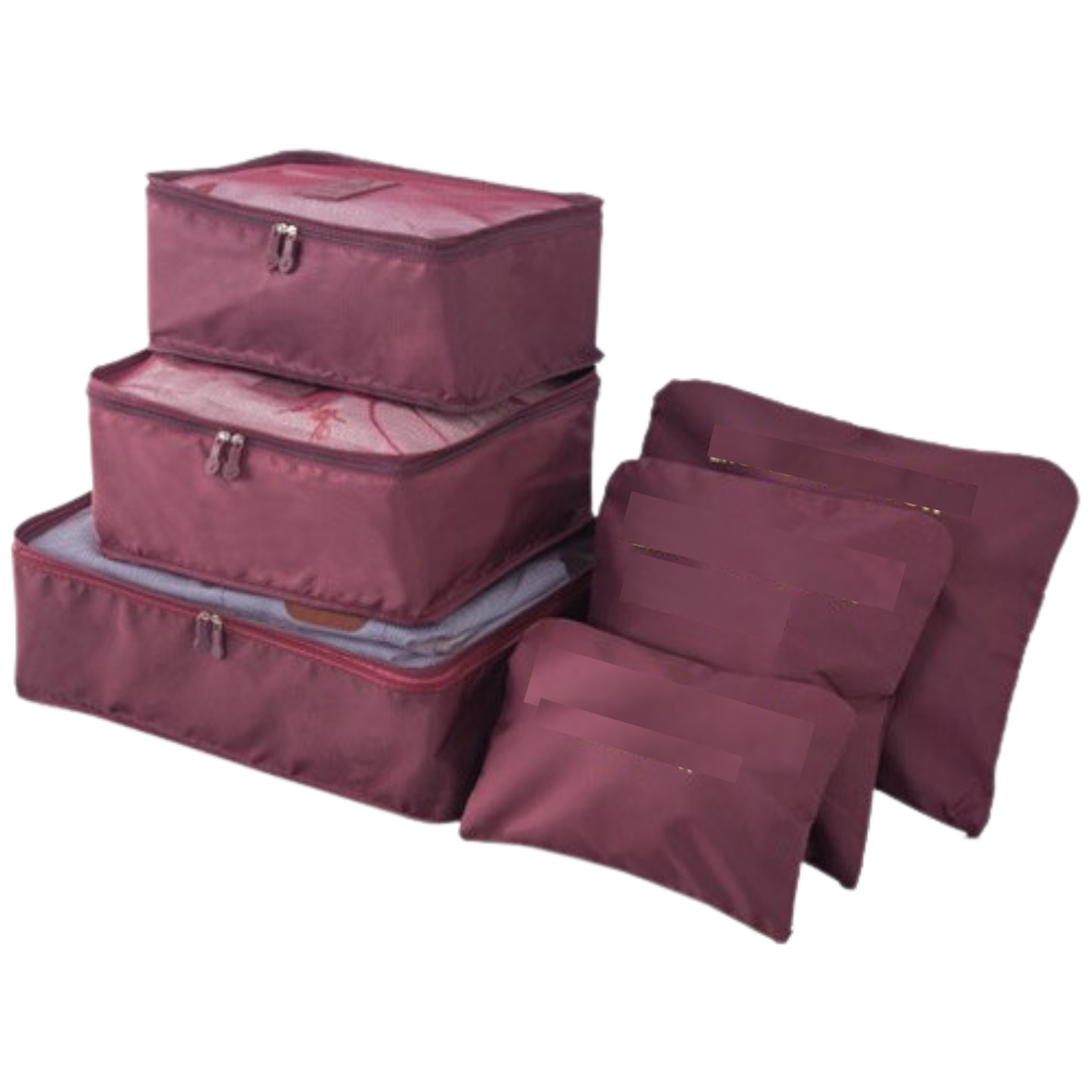 Set of 6 Small Travel Bags for Suitcase -Wine Red - Ozerty