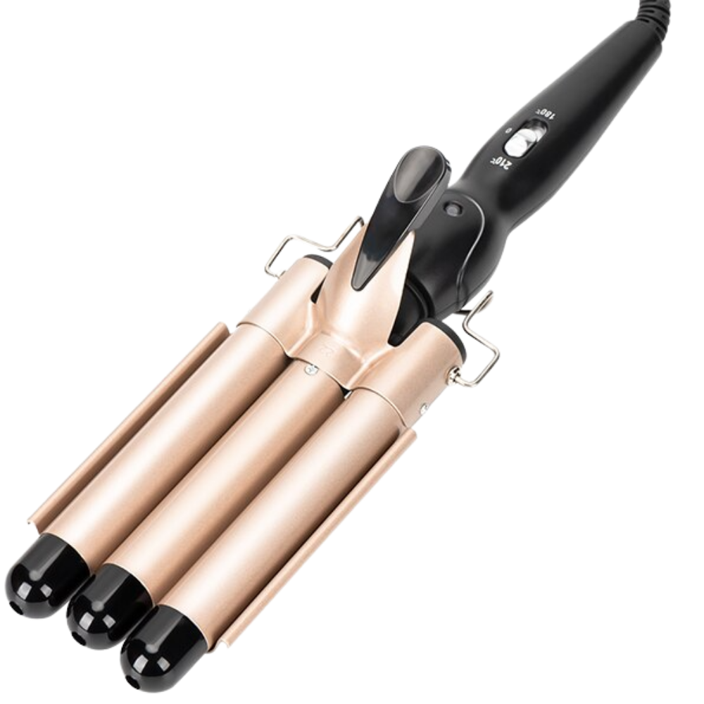 Triple Barrel Ceramic Hair Curler -Golden - Ozerty