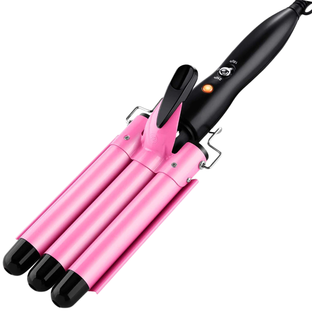 Triple Barrel Ceramic Hair Curler -Pink - Ozerty