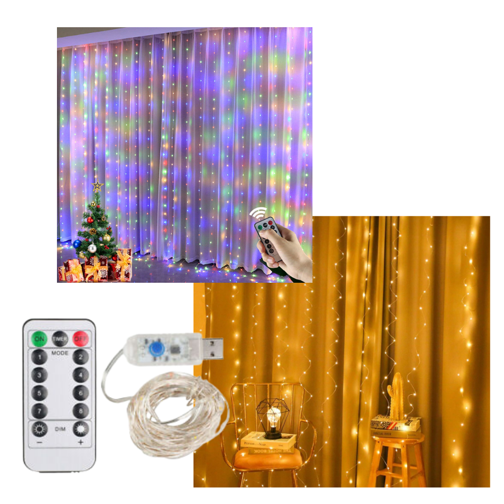 String Curtain of Fairy Lights with Remote Control - Ozerty