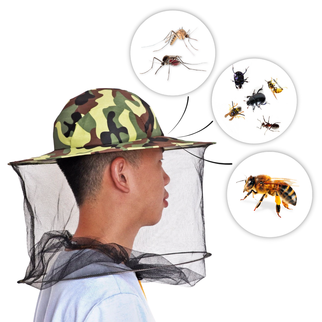 Camouflage Beekeeping Hat with Nylon Mesh Veil - Ozerty