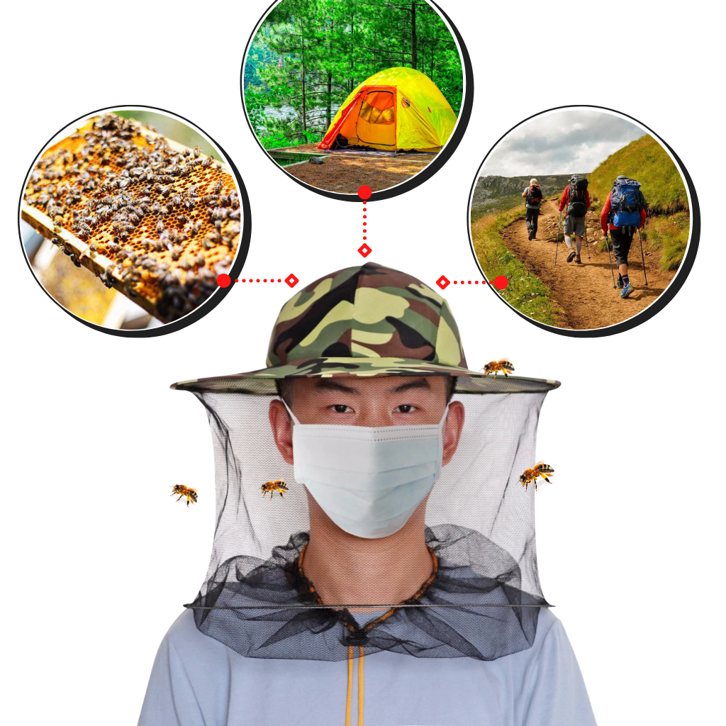 Camouflage Beekeeping Hat with Nylon Mesh Veil - Ozerty