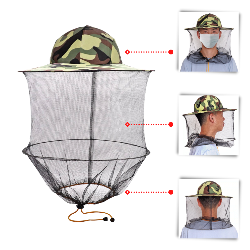 Camouflage Beekeeping Hat with Nylon Mesh Veil - Ozerty