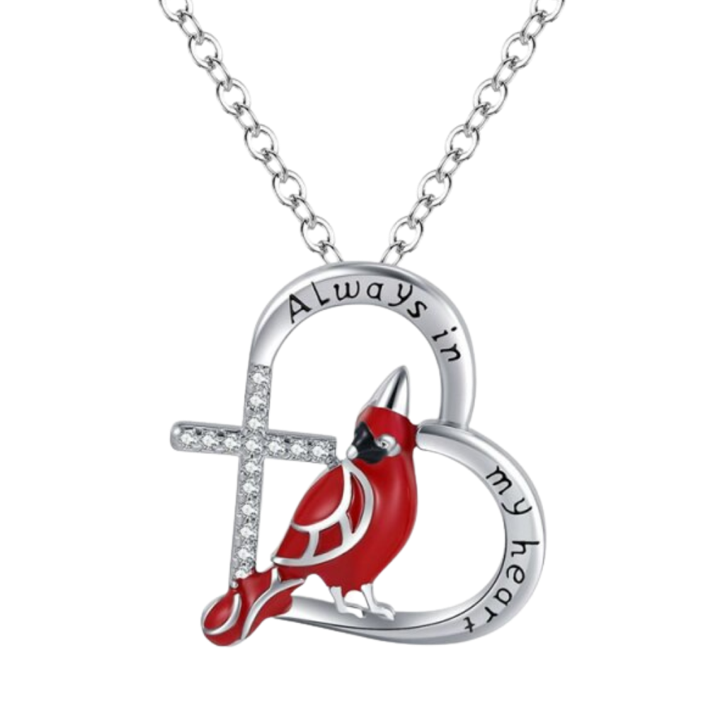 Cardinal Heart Pendant Necklace -Cross - Ozerty