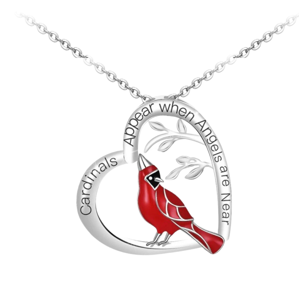 Cardinal Heart Pendant Necklace -Leaves - Ozerty