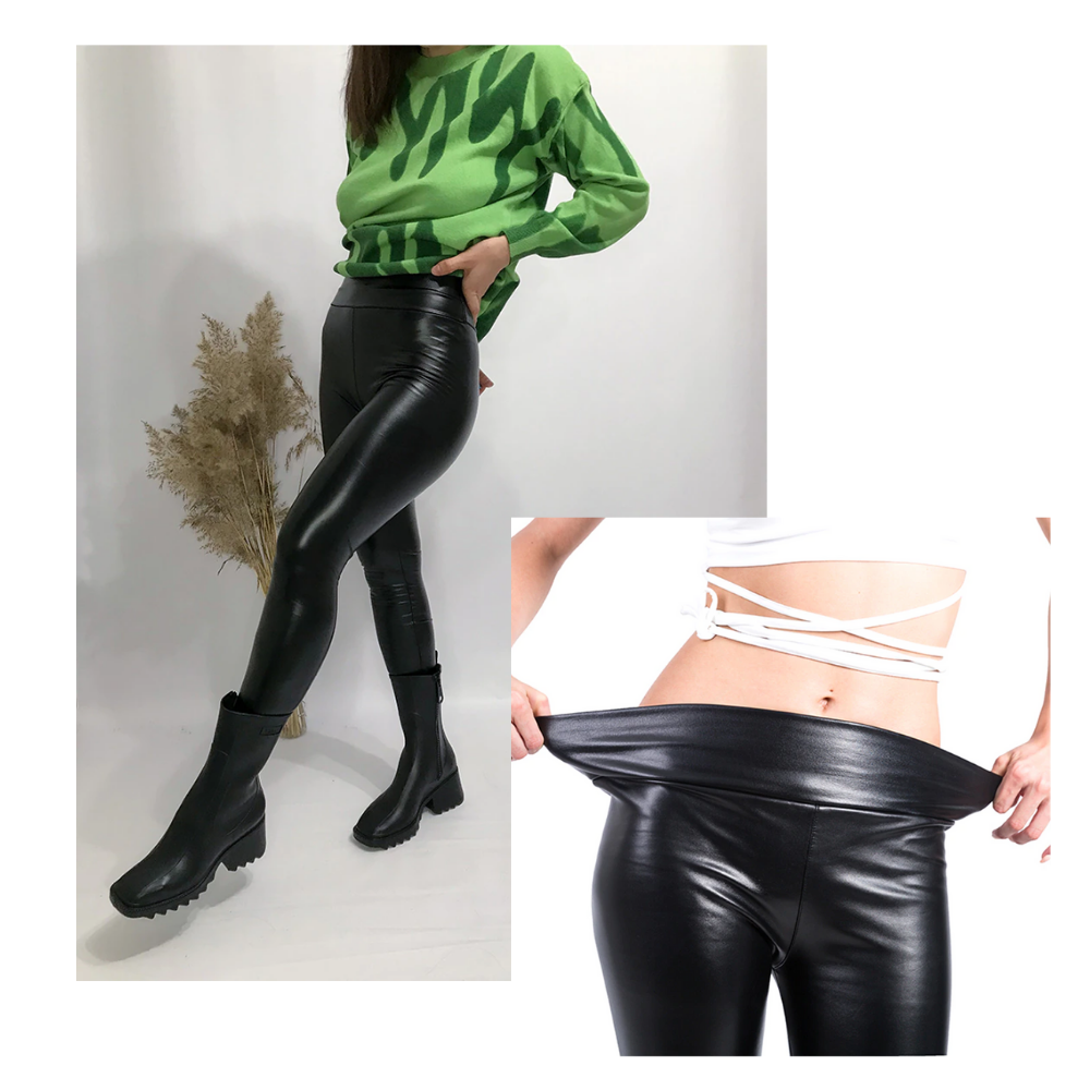 High-waisted Faux Leather Trousers - Ozerty