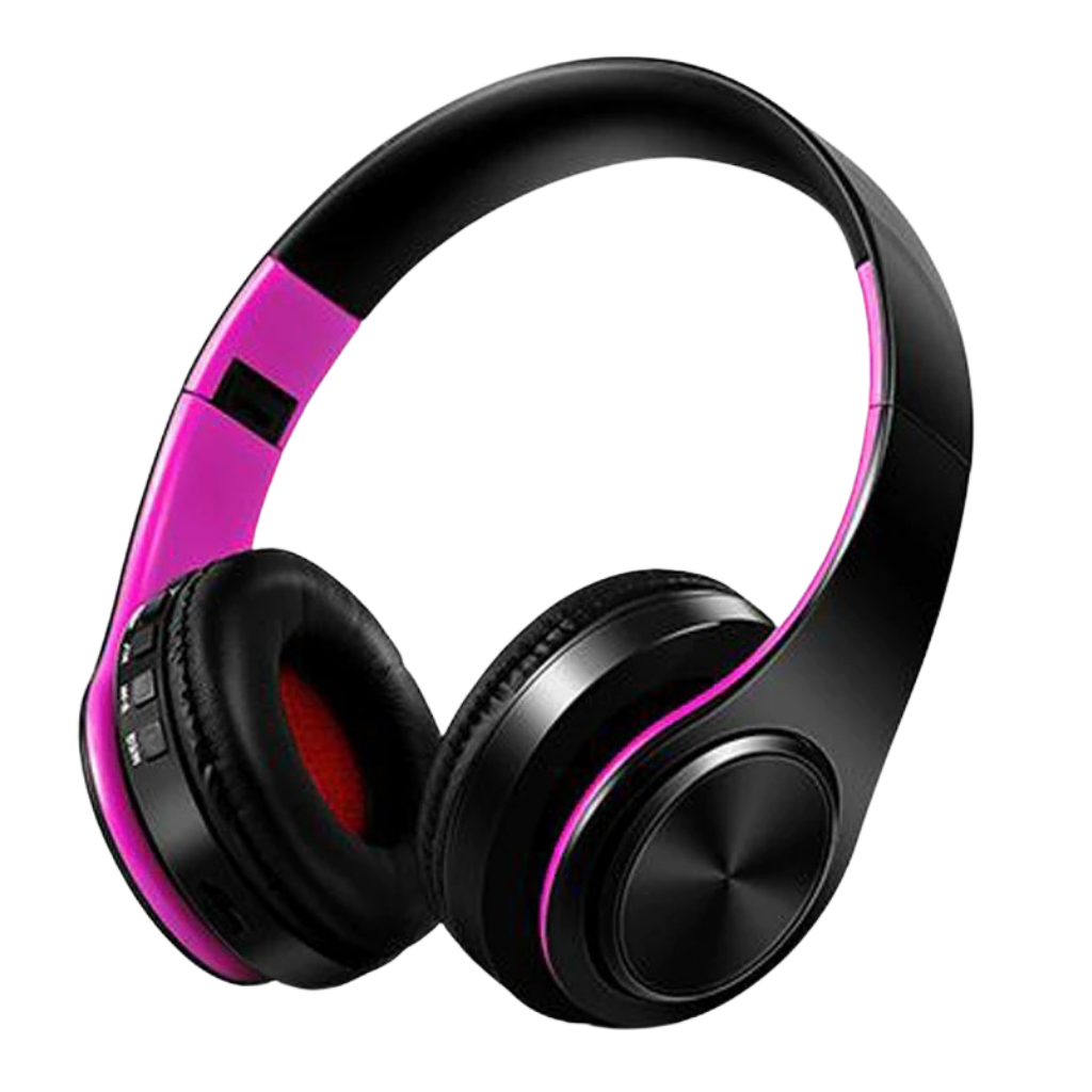 Foldable bluetooth headphones -Pink/Black - Ozerty