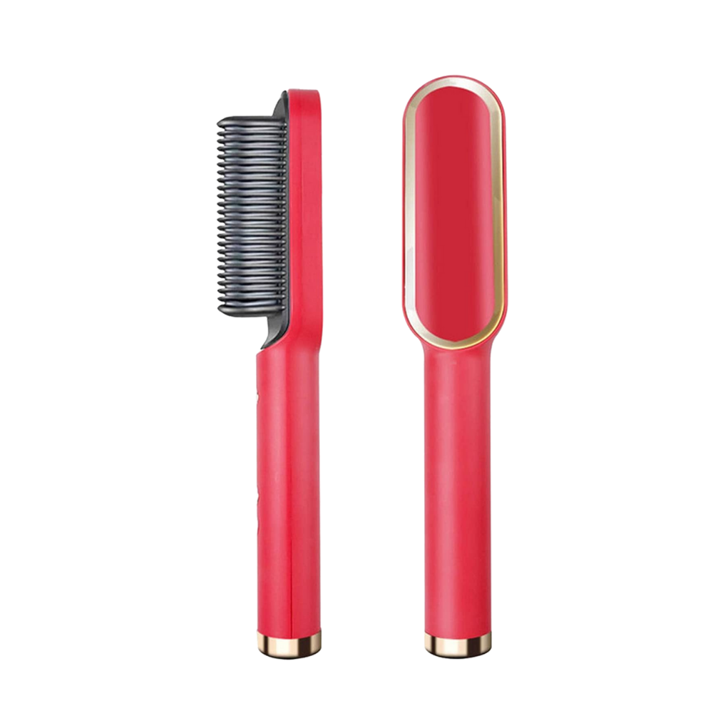 Electric Ceramic Brush Hair Straightener -Red - Ozerty