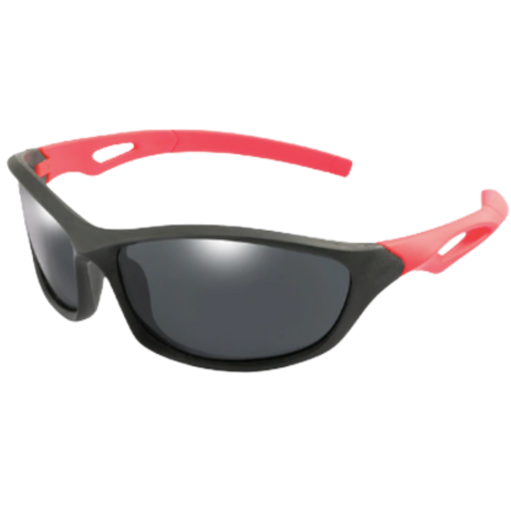 Polarized Sports Kids Sunglasses with Strap -Black/Red - Ozerty