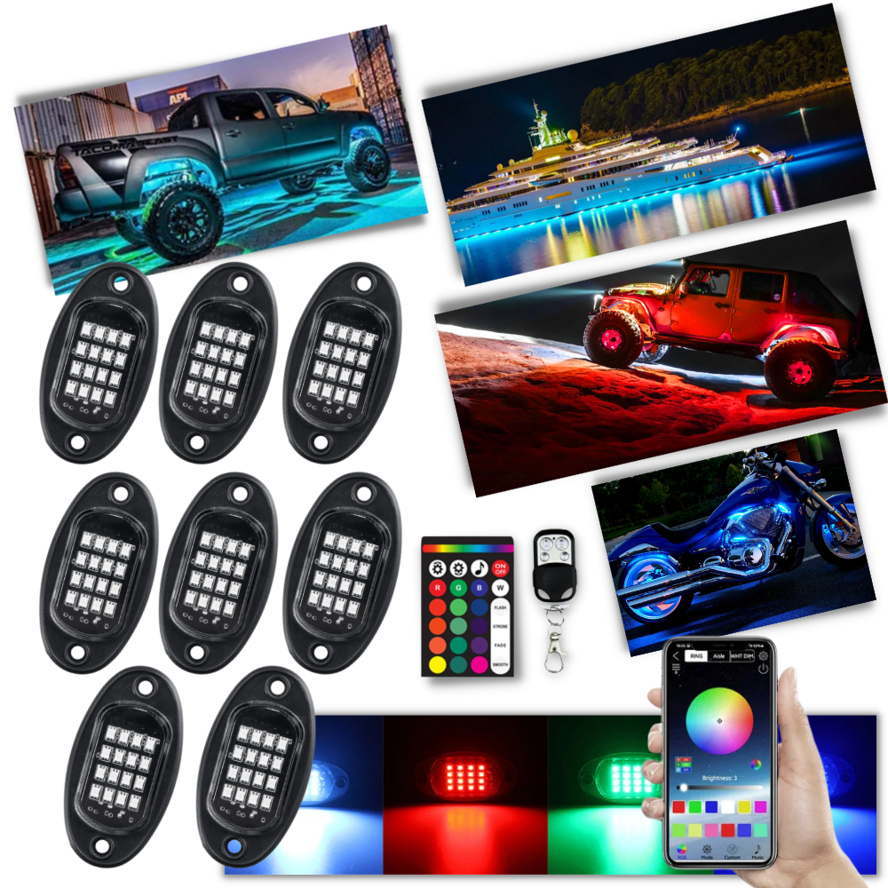 Pack of 8 RGB Light for Vehicles - Ozerty