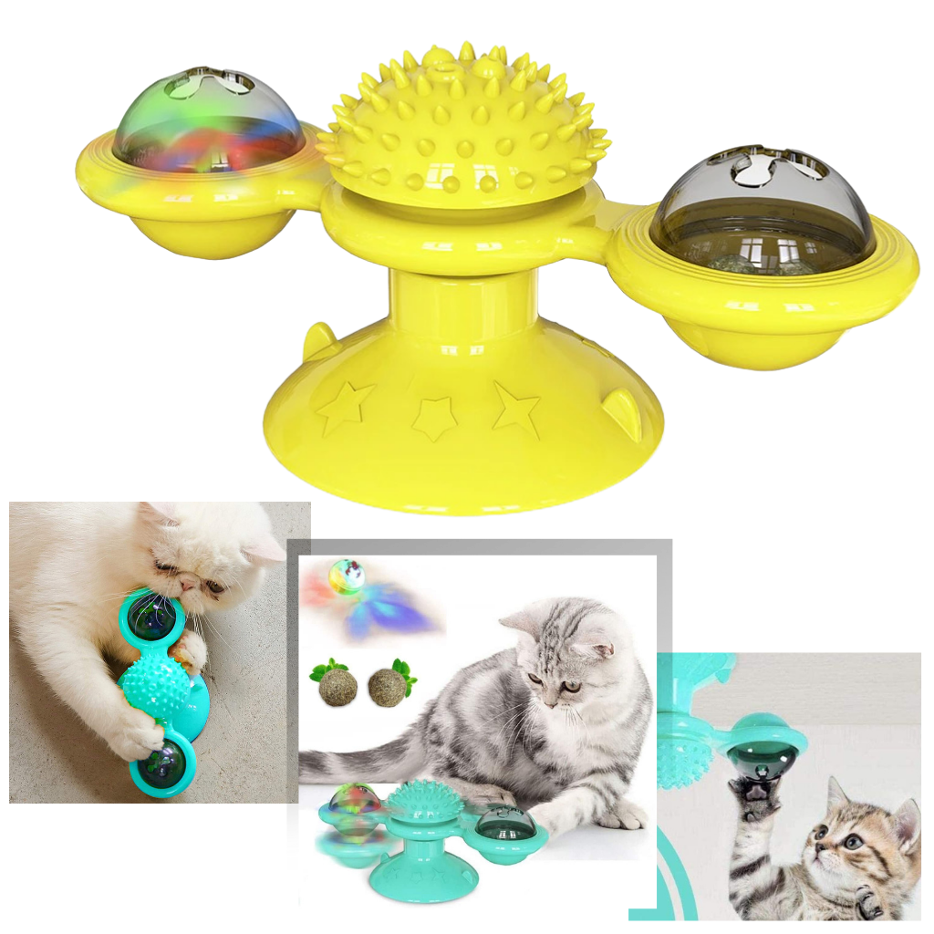 Rotative Windmill Cat Toy With Brush - Ozerty