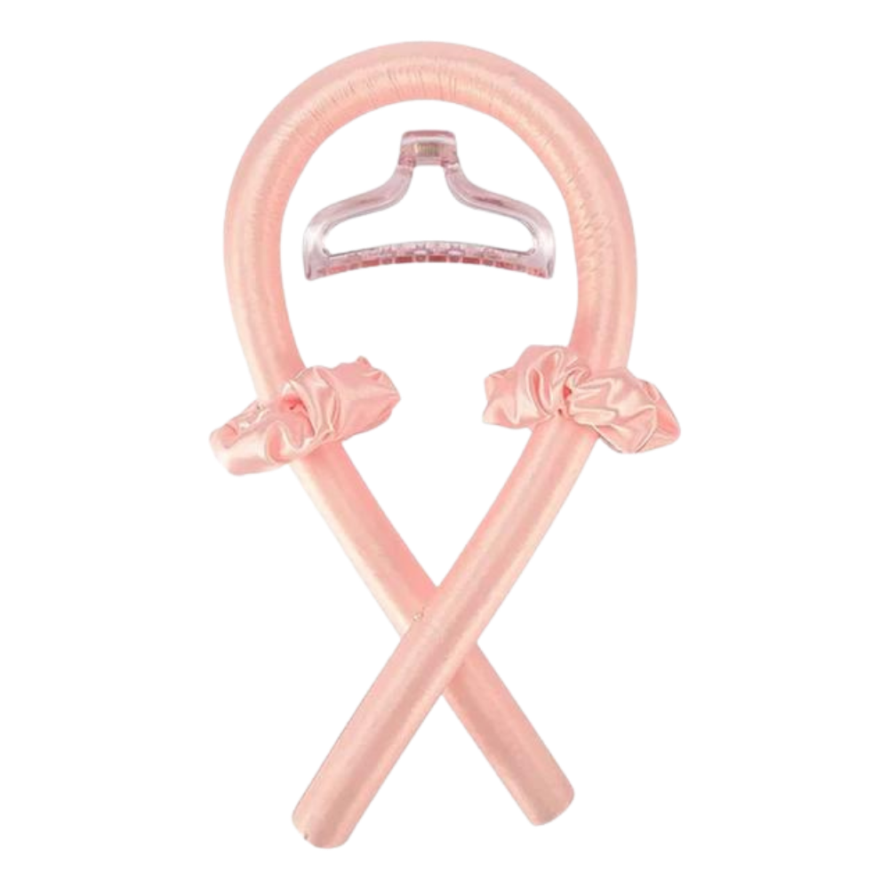 Heatless Curling Rod Headband Ribbon Silk -Orange pink - Ozerty
