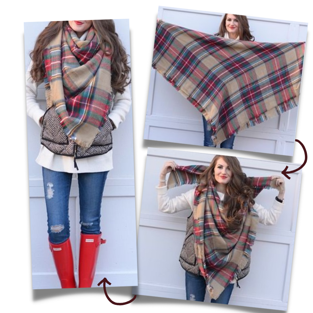 Plaid Cashmere Scarf Mohair feel - Ozerty