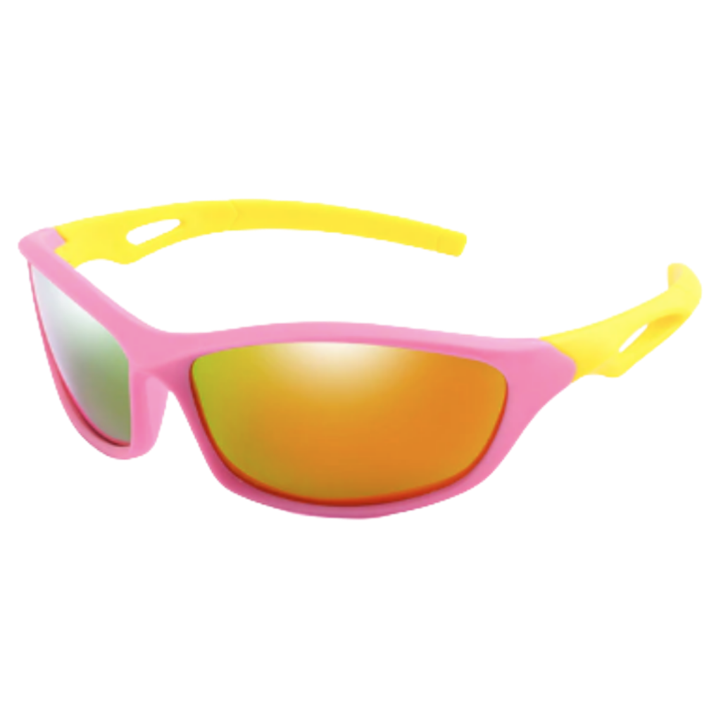 Polarized Sports Kids Sunglasses with Strap -Pink/Yellow - Ozerty